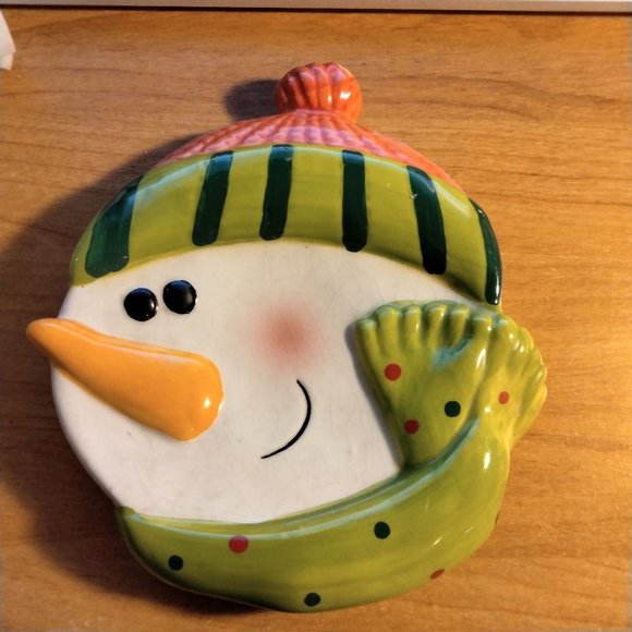 Vintage snowman Plate Candy Dish Frosty Grannycore Ceramic - Picture 1 of 4
